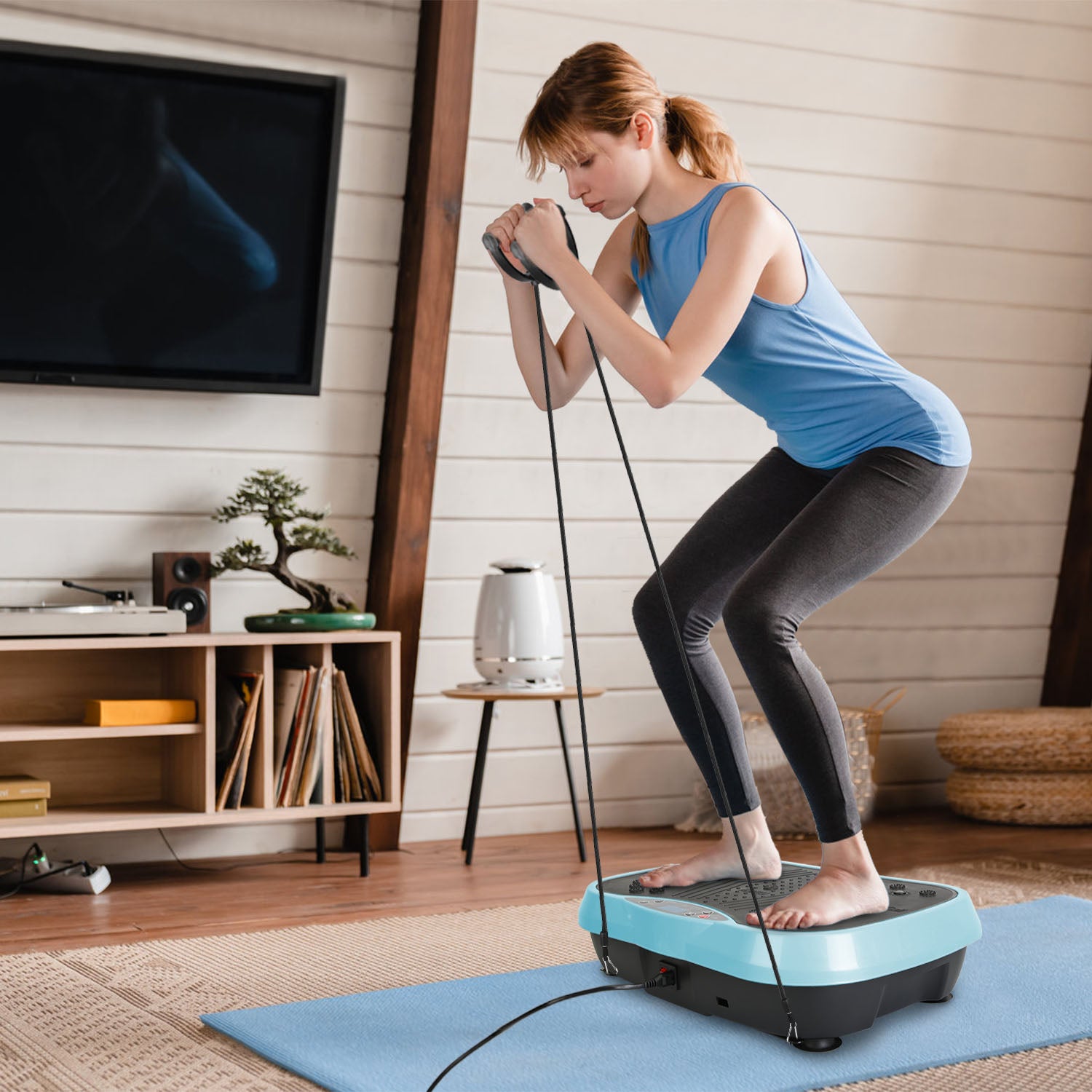 Vibration Exercise Machine with Resistance Bands & Remote Control