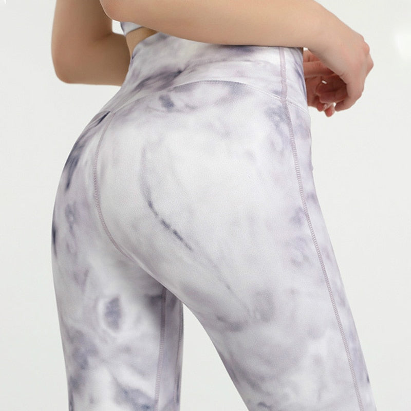 Tie Dye NO FRONT SEAM Sport Gym Yoga Capri Leggings Women
